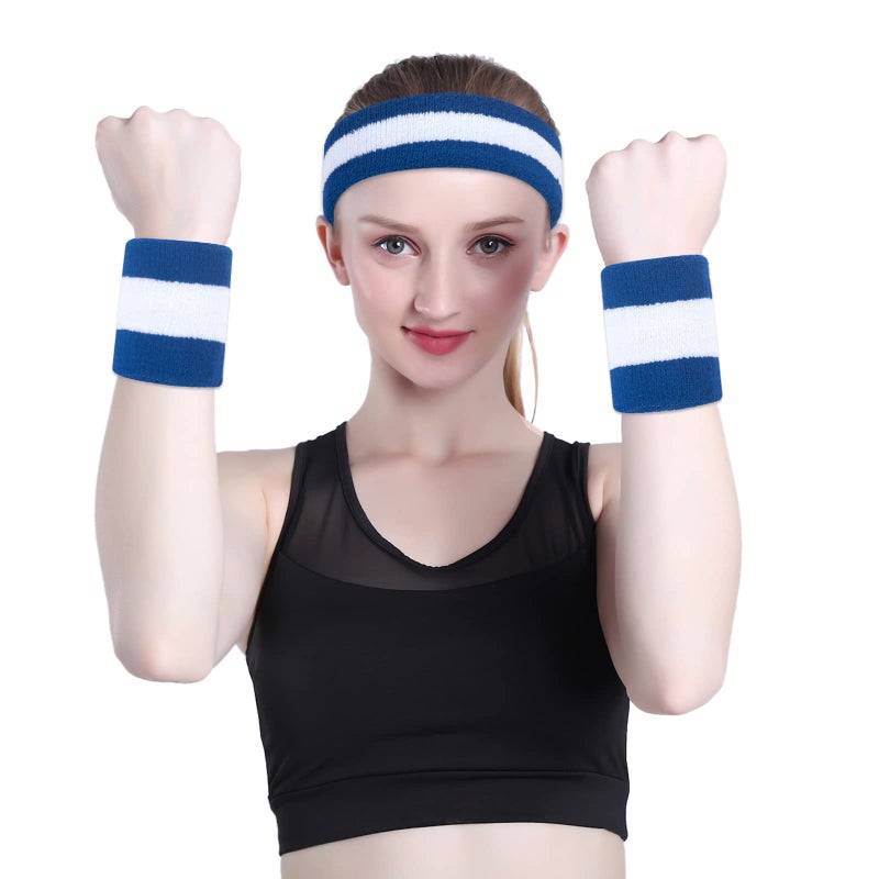 ONUPGO Sweatband Headbands for Men & Women -12PCS Sports Headbands Moisture Wicking Athletic Cotton Terry Cloth Head Band 7.88" x 2.16" - Image 5